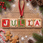 Adorno de madera personalizado con efecto 3D, con nombre en forma de galleta de jengibre, horizontal o vertical, para decorar el árbol de Navidad; regalo navideño para la familia, los niños y los amigos 2