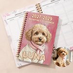 Personalized Watercolor Style Pet Photo 2027-2029 Monthly Planner Spiral Notebook with Name Monthly Planning Pages Birthday Gift for Pet Lover Owner
