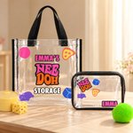Personalized Cute Cat Toy Dumpling Pattern Clear Tote Bag Storage Bag Set with Name Daily Use Birthday Gift for Kids 1