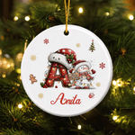 Personalised Snowflake Pine Tree String Light Initial Ceramic Ornament with Name Christmas Tree Decor Holiday Gift for Family Kids