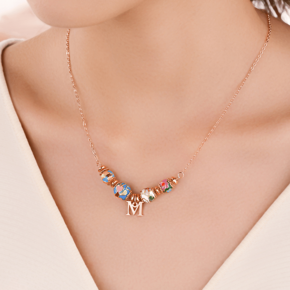 Collier personnalisable en argent sterling, style bohème rétro, coloré, émaillé, à motifs floraux et perles ajustables, avec pendentif initiale – Cadeau d'anniversaire ou de fête pour femme 6