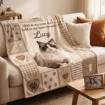 Manta suave personalizada con estampado de huellas de mascota, estilo patchwork con efecto colcha, con foto y nombre; regalo conmemorativo de condolencia por la pérdida de una mascota para el dueño 7