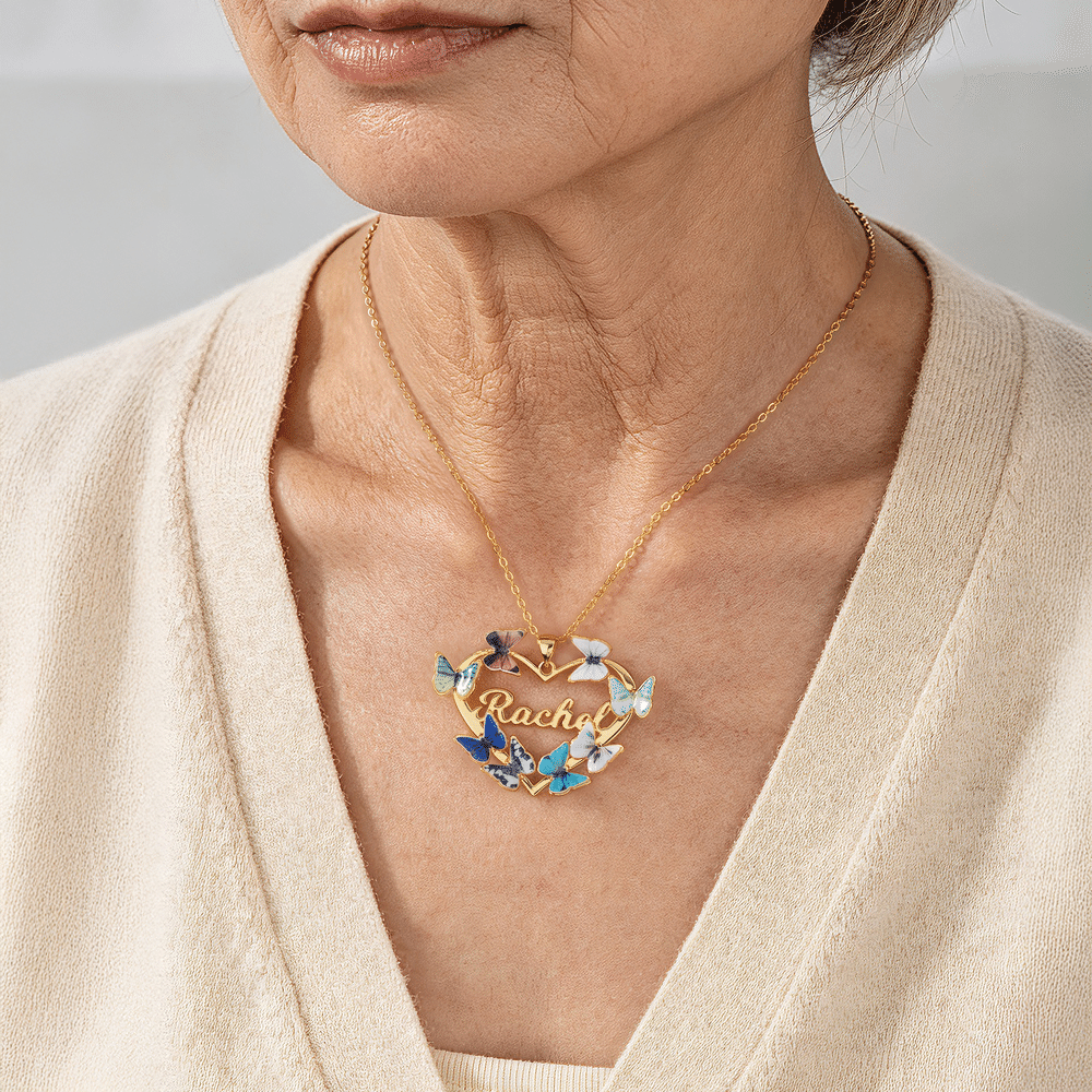 Collar personalizado de plata de ley con mariposas, corazón y el número 1-8, ideal para celebrar el nacimiento de un familiar, con nombre; regalo de aniversario o de cumpleaños para mujer o madre 6