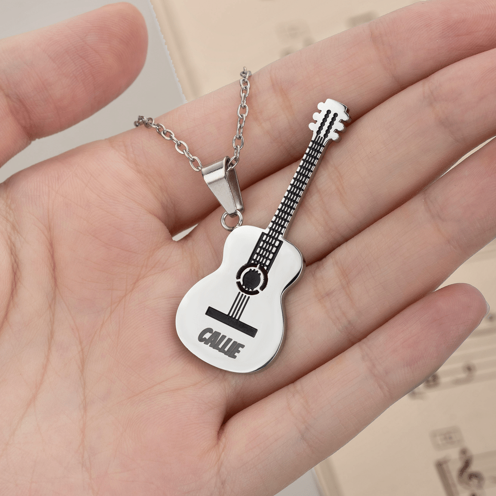 Personalised Guitar Pendant Necklace with Name Dainty Jewellery Music Festival Accessory Birthday Gift for Guitar Player Music Lover 5