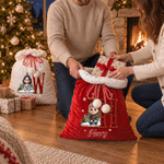 Personalised 3D-Effect Artwork Cartoon Character Photo Velvet Pom-Pom Santa Sack Gift Bag with Name Holiday Decor Christmas Gift for Kids Family 2