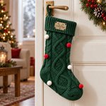 Personalized Reindeer Antler Mountain Initial Name Patch Knit Christmas Stocking with Colorful Pom-Poms Christmas Gift for Family Kids