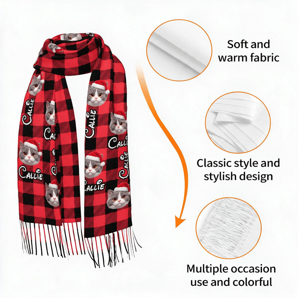 Écharpe personnalisée sur le thème de Noël, avec un personnage de dessin animé représentant votre animal de compagnie, son nom et un pompon – Accessoire d'hiver, cadeau de Noël idéal pour les propriétaires d'animaux de compagnie 7