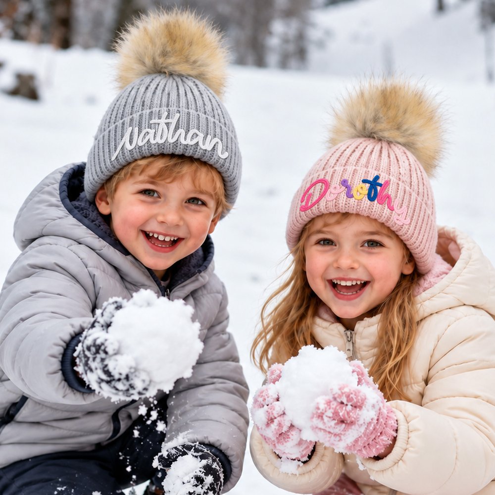 Individuell gestaltete, mit mehrfarbigem Garn umwickelte, weiche Baby-Strickmütze mit Pompon, ab 2 Monaten bis 6 Jahren, für den Winteralltag, als Geschenk zur Babyparty für Babys und Kleinkinder 10