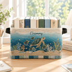 Personalised Ocean Theme Sea Turtle Large Capacity Laundry Basket with Name and Handle Home Decor Birthday Christmas Gift for Nana Mum Bookworm