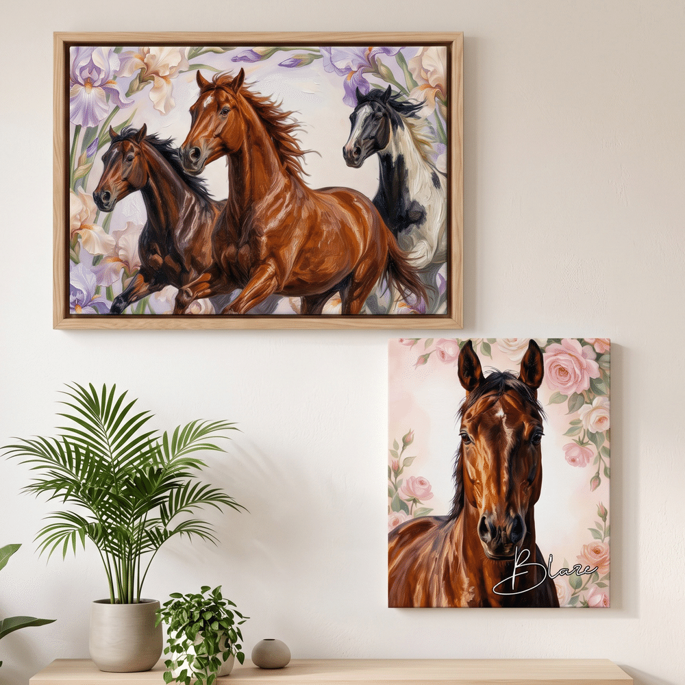 Personalised Realistic Oil Painting Horse Portrait Birth Flower Canvas Print with Name Home Decor Housewarming Birthday Gift for Horse Owners 4