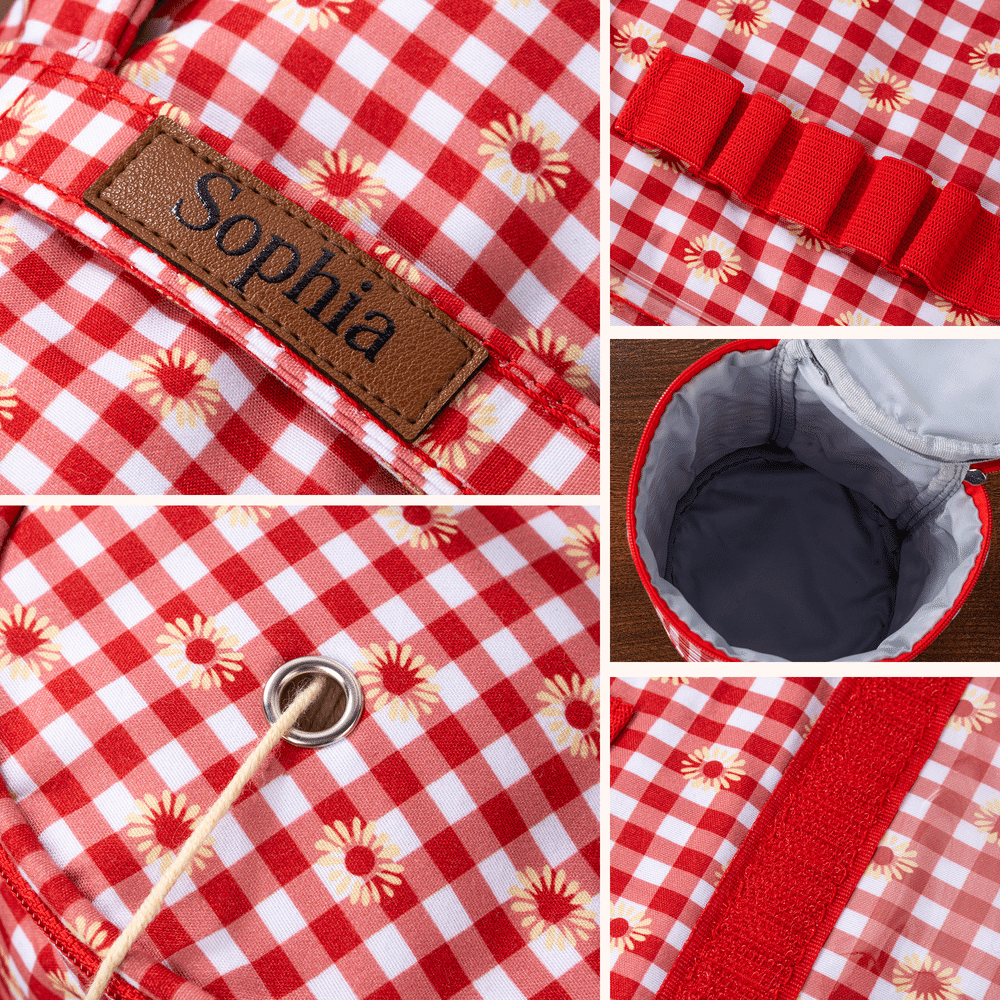 Personalized Daisy Gingham Crochet Hook Organizer Yarn Ball Storage Bag with Name and Handle Daily Use Birthday Gift for Crochet Lovers Women 5