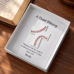 Personalized Ball Sports A Pocket Blessing PU Leather Cross Card Set with Name Text and Box Baptism First Communion Gift for Christians Sports Lovers