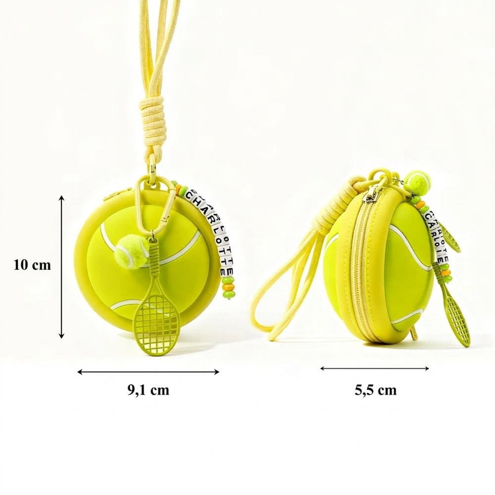 Petit sac de rangement personanlisé avec nom sur le breloque - Porte-clés en forme de balle sport - Cadeau pour les amateurs de sport de balle 13