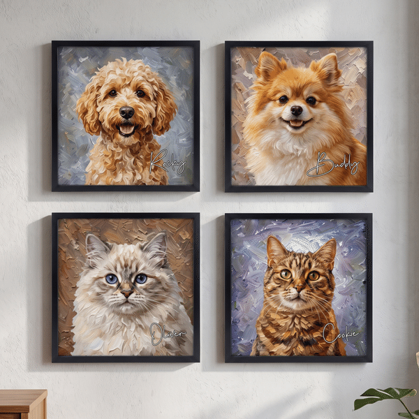 Personalized Oil Painting Style Pet Photo Canvas Prints with Name Home Wall Decor Ship from USA Birthday Gift for Pet Owners Lovers
