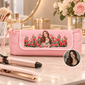 Personalised Birth Flower Cartoon Character Photo Portable Heating Rod Storage Bag with Name Travel Accessories Christmas Gift for Women