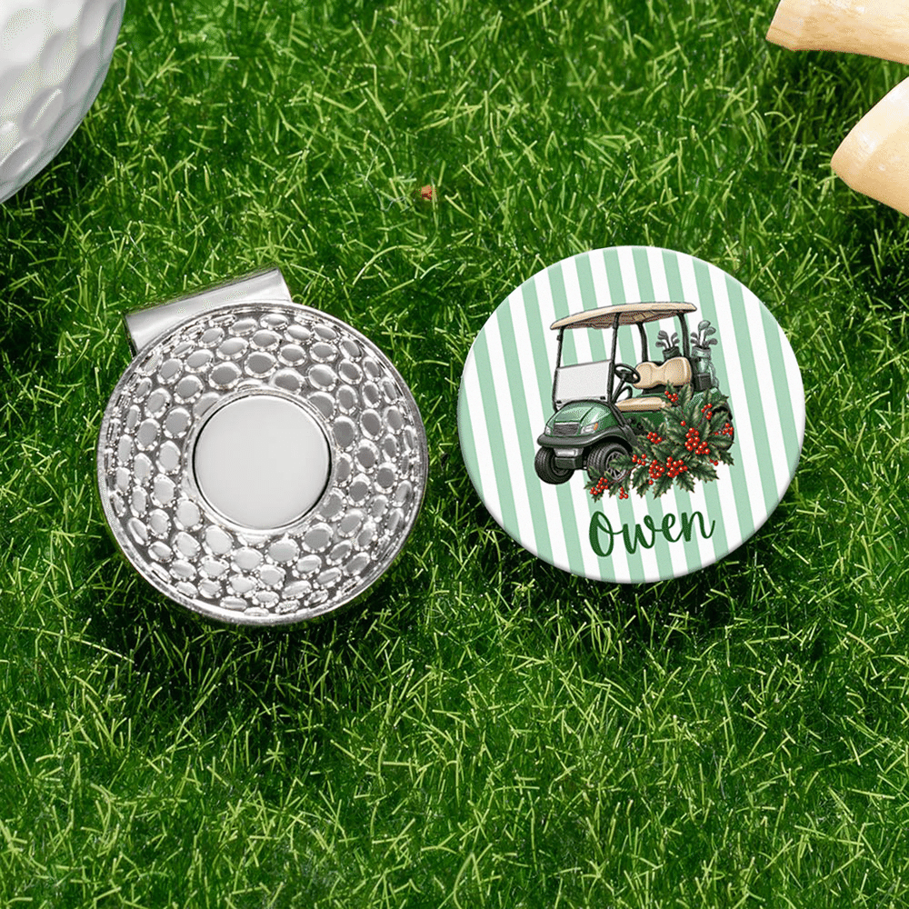 Personalised Birth Flower Plaid Striped Golf-Themed Magnetic Hat Clip with Name Birthday Gift for Golfers Family Friends 2