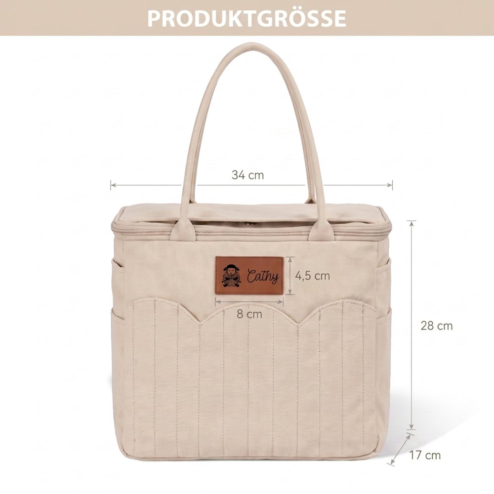 Personalisierte Stricktasche aus Canvas | mit PU-Leder-Namensetikett | Garn-Strickzeug-Aufbewahrungstasche | Geburtstagsgeschenk für Häkelliebhaber 9
