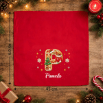 Tovagliolo natalizio personalizzato con nome in stile 3D con iniziale in perline, 100% cotone - Regalo di Natale per familiari e amici