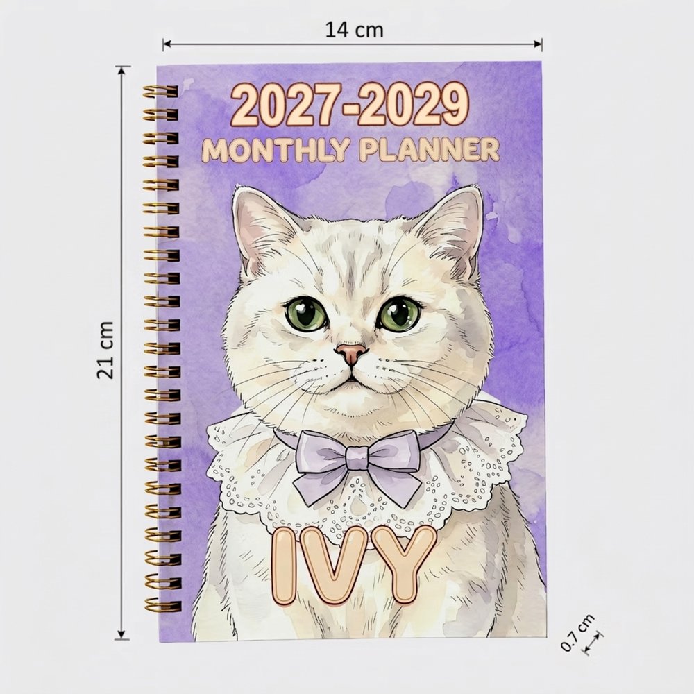 Agenda mensual 2027-2029 personalizada de espiral con foto de mascota y nombre, estilo acuarela - regalo de cumpleaños para amantes de mascotas 9