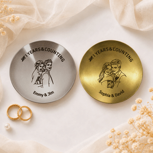 Personalised Engraving Line Art Couple Photo Tally Mark Jewellery Dish with Names Anniversary Birthday Gift for Couples Newlyweds