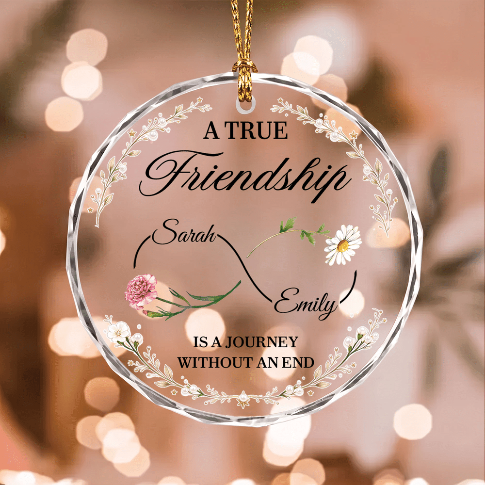 Personalised Best Friends Birth Flower Glass Ornament with Name Tree Decoration Christmas Gift for Best Friend 2