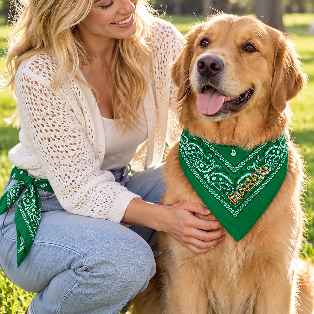 Personalized Bohemian Style Soft 100% Cotton Bandana Scarf with Embroidered Name Daily Wear Christmas Birthday Gift for Pet Owners 7