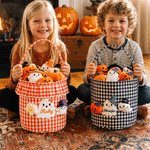 Personalized Cute Ghost Gingham Reusable Candy Basket with Name Halloween Trick or Treat Activity Gift for Kids Boys Girls