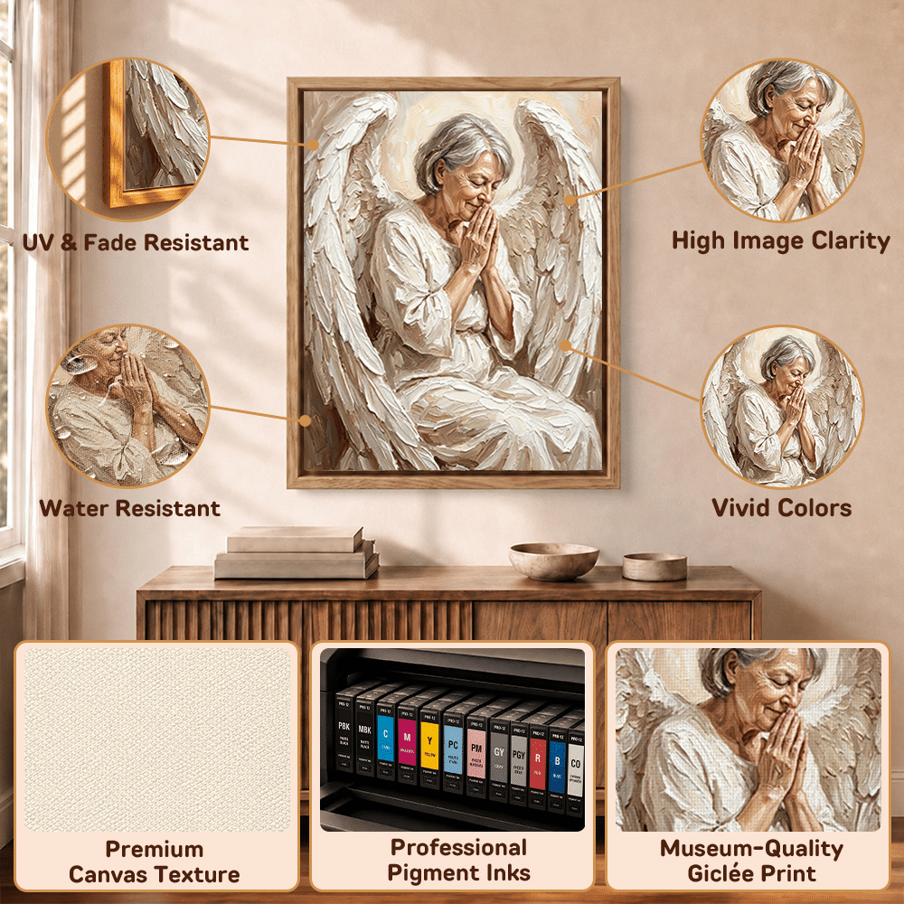 Personalised Impasto Oil Painting Angel Praying Portrait Canvas Prints with Name Home Decor Memorial Sympathy Gift for Family Friends 11