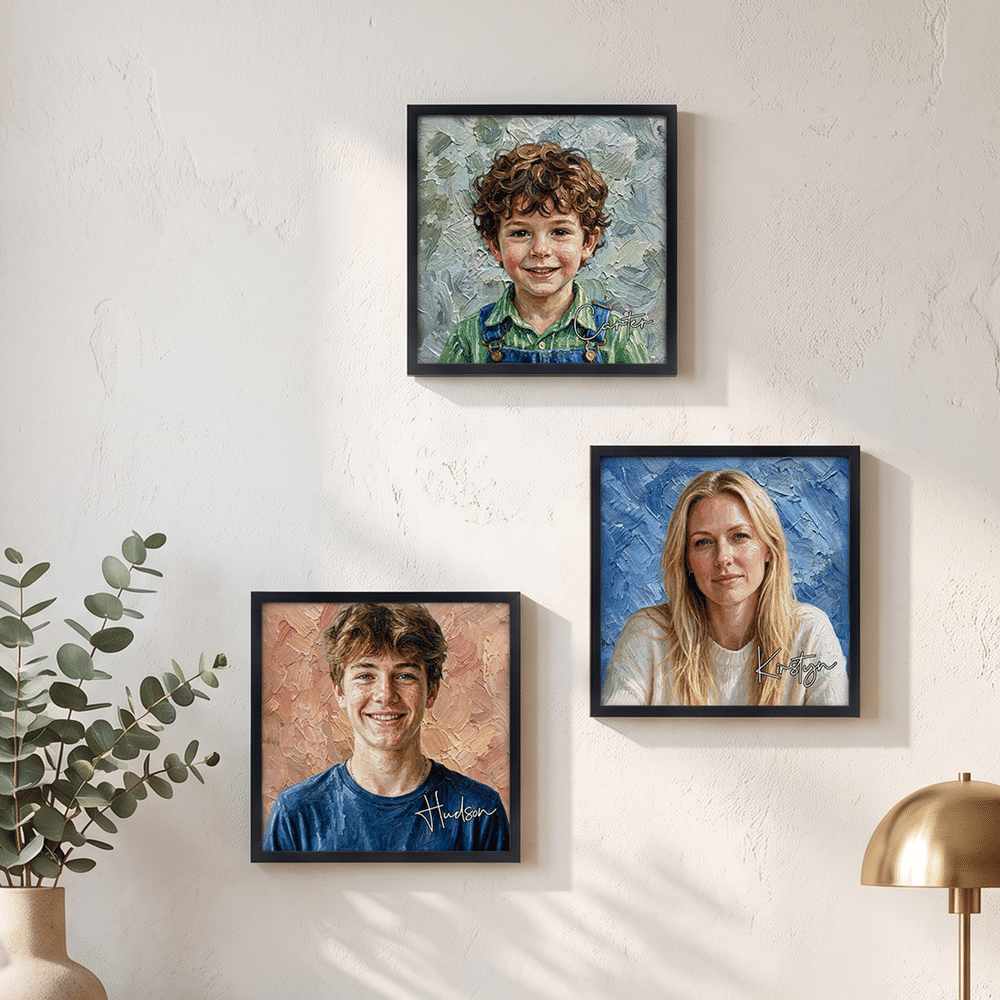 Personalized Impasto Oil Painting Style Portrait Canvas Prints with Name Home Decor Anniversary Housewarming Gift for Family Friends 5