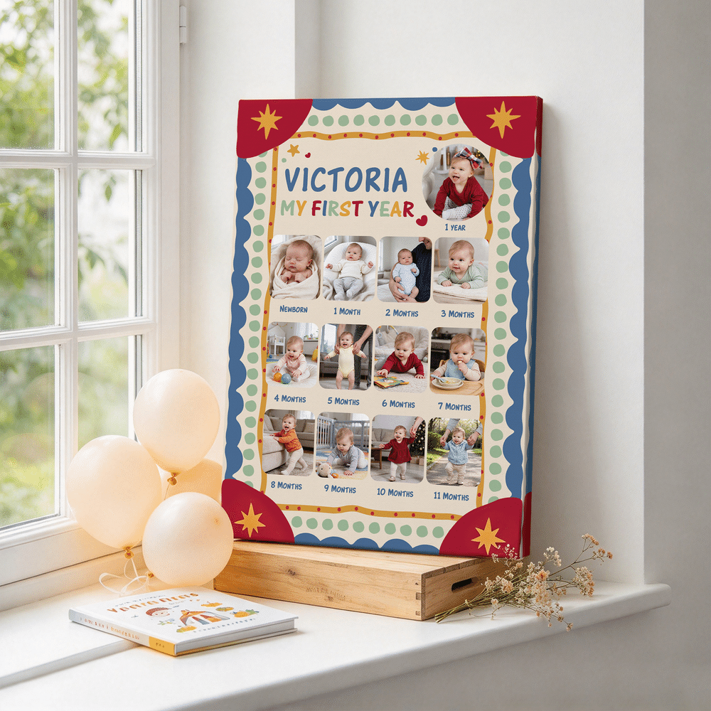 Personalised Playful Circus Theme Photos Canvas Prints with Baby Information Nursery First Birthday Party Decor Gift for New Parents 5