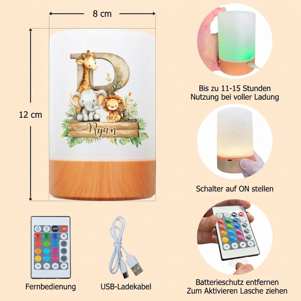 Personalisiertes Waldtier LED Nachtlicht | mit Wunschnamen & Initiale | Kinder Nachttischlampe | Geschenk zur Geburt für Kinder & Baby 10
