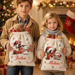Personalized Merry Christmas Santa Claus Snowflake Large Canvas Drawstring Gift Bag with Name and Initial Christmas Gift for Kids 4