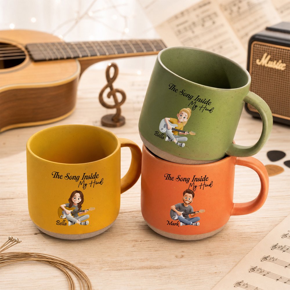 Henkilökohtainen ”The Song Inside My Heart” -kitarahahmo-aiheinen 12 oz:n keraaminen muki, jossa on nimi ja otsikko – päivittäiseen käyttöön sopiva syntymäpäivälahja kitaran ystävälle 3