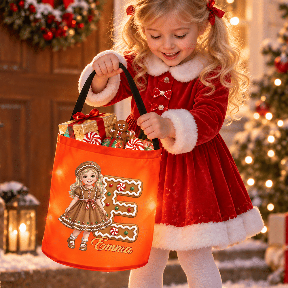 Personalized 3D-Effect Artwork Cartoon Christmas Character Photo LED Light Bucket Bag with Name and Initial Christmas Party Gift for Boys Girls 2