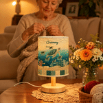Personalised Sea Turtle Ocean Quilt Style Linen Table Lamp with Name and Title Home Decor Christmas Birthday Gift for Grandma Mum Family 5