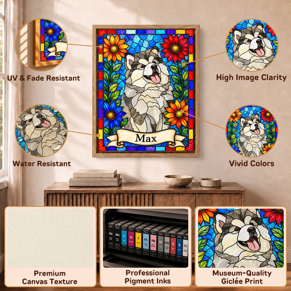 Gepersonaliseerde canvasafdrukken in glas-in-loodstijl met foto van huisdier en naam – Wanddecoratie voor thuis, verjaardagscadeau voor huisdiereigenaren en -liefhebbers 8