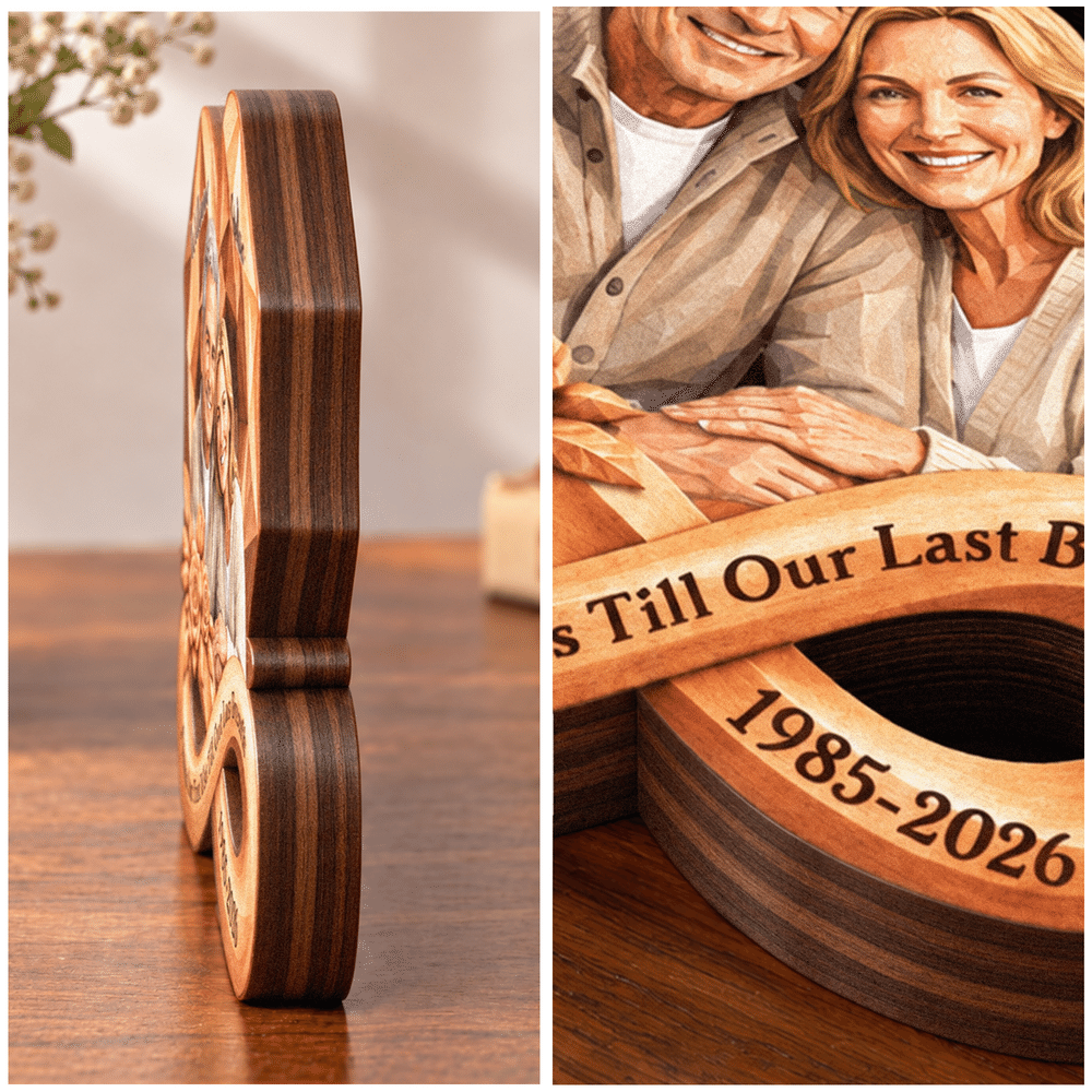 Personalised 3D-Style Art Photo Infinity Rose Layered Wooden Decoration with Name Year and Text  Anniversary Christmas Gift for Couple Husband Wife 6