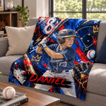 Personalized Graffiti Oil Painting Style Photo Soft Throw Blanket with Name and Number Baseball Club Birthday Gift for Baseball Player