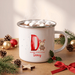 Tazza smaltata personalizzata con motivo natalizio a forma di orsetto, 12 oz, con nome e iniziale – Regalo per uso quotidiano o per feste natalizie, per bambini, ragazzi e bambine, anche più piccoli 1