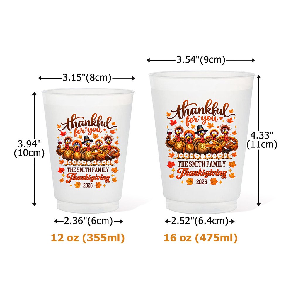 Personalised Turkey Pumpkin Maple Leaf 12 oz 16 oz Plastic Party Cups with Family Name and Year Thanksgiving Friendsgiving Gift for Family Friends 8