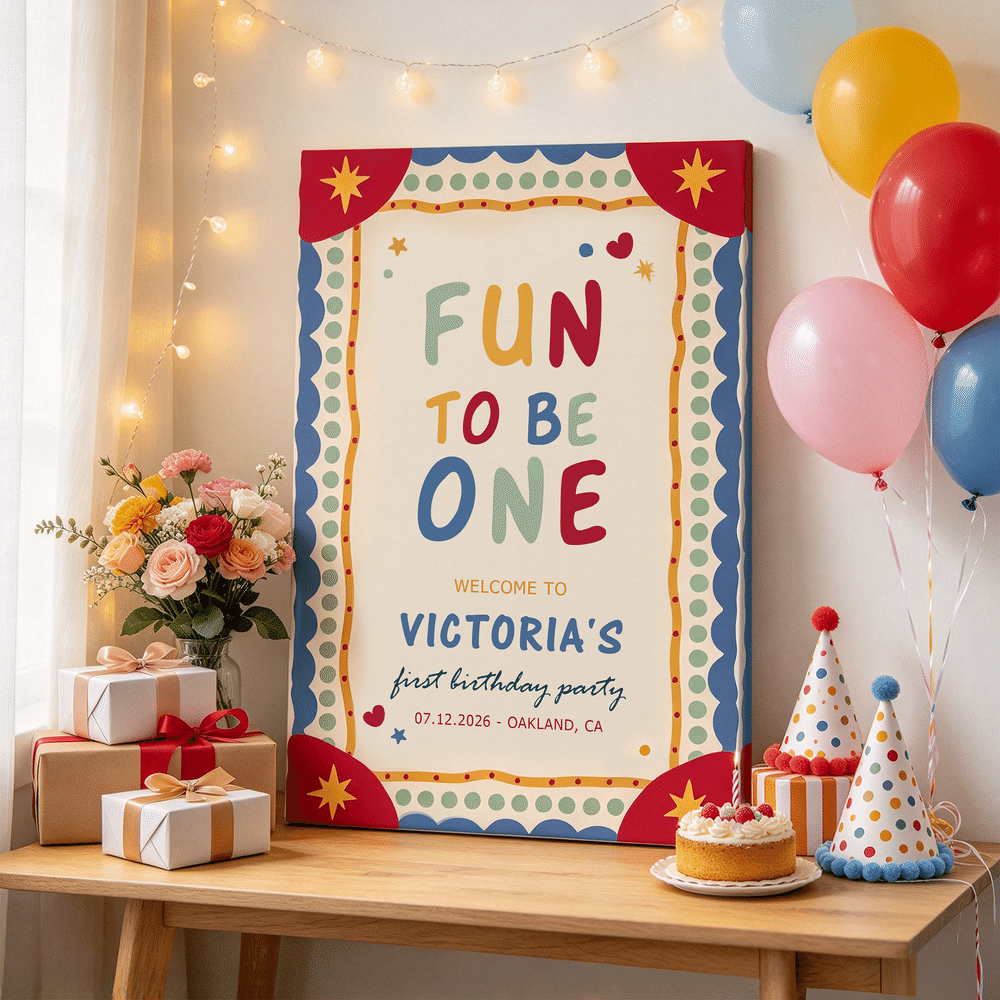 Personalised Playful Circus Theme Photos Canvas Prints with Baby Information Nursery First Birthday Party Decor Gift for New Parents 6