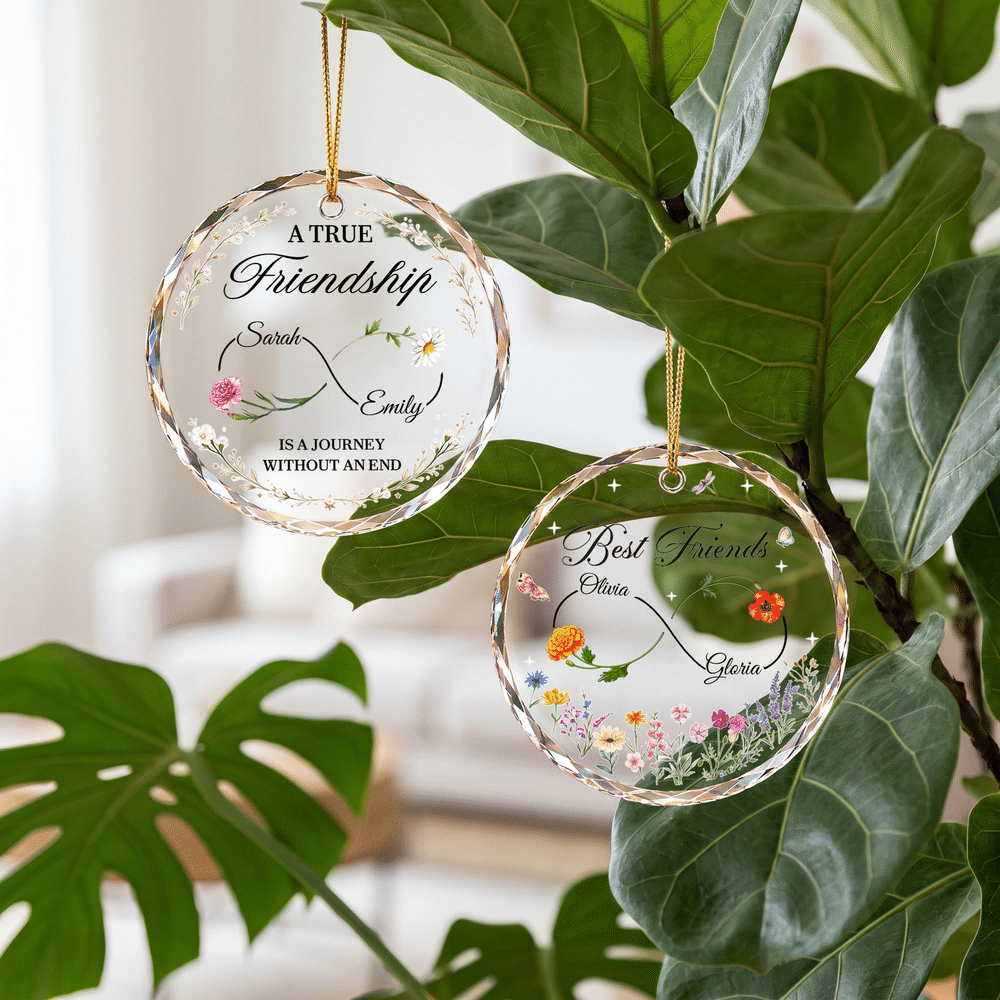 Personalised Best Friends Birth Flower Glass Ornament with Name Tree Decoration Christmas Gift for Best Friend 3