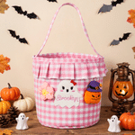 Personalized Cute Ghost Gingham Reusable Candy Basket with Name Halloween Trick or Treat Activity Gift for Kids Boys Girls