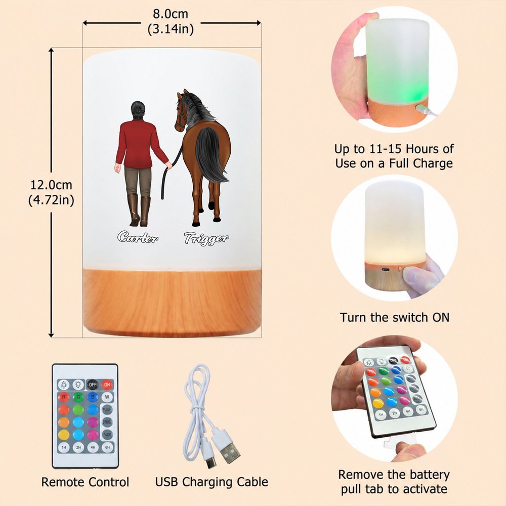 Personalized Horse Riding Theme Dimmable Touch Control Rechargeable Night Light with Name Bedroom Decor Birthday Gift for Horse Lovers 9
