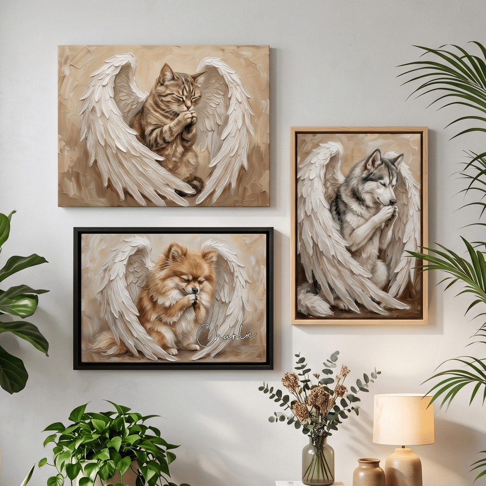 Personalized Angel Wing Style Pet Photo Canvas Prints with Name Home Wall Decor Memorial Gift for Pet Owners 5