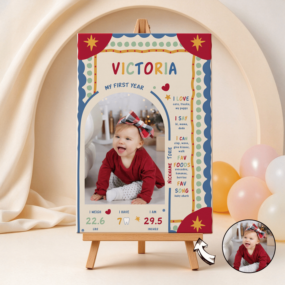 Personalised Playful Circus Theme Photos Canvas Prints with Baby Information Nursery First Birthday Party Decor Gift for New Parents 1