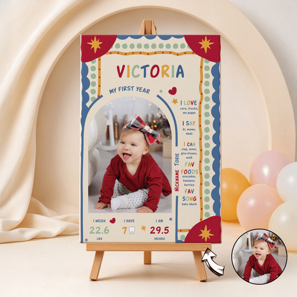 Personalised Playful Circus Theme Photos Canvas Prints with Baby Information Nursery First Birthday Party Decor Gift for New Parents