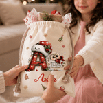 Personalized Merry Christmas Santa Claus Snowflake Large Canvas Drawstring Gift Bag with Name and Initial Christmas Gift for Kids 2