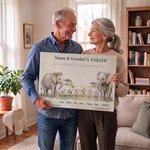 Personalised Cartoon Elephant Family Canvas Poster Framed Painting with 1-10 Names and Year Wall Decor Mother's Day Christmas Gift for Grandparents 5