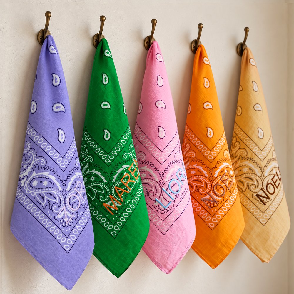 Personalized Bohemian Style Soft 100% Cotton Bandana Scarf with Embroidered Name Daily Wear Christmas Birthday Gift for Pet Owners 3